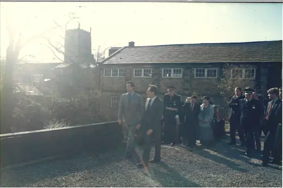The party in the mill yard with Skipton Castle’s tower rising behind